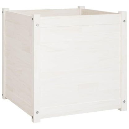 Foknhdi 2 Pack 23.6 in White Square Solid Pine Wood Large Planter Box, Raised Garden Bed Outdoor with Drainage Holes, Minimalist Patio Herb Flower Pot for Balcony, Yard and Garden