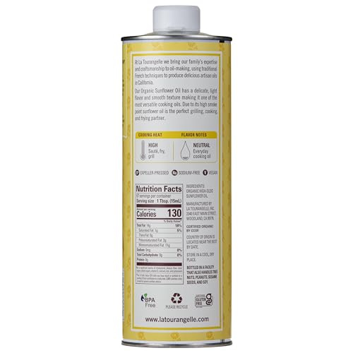 La Tourangelle, Organic Canola Oil, Expeller-Pressed Non-GMO Canola Seeds, Pesticide and Chemical Free, High Heat Neutral Cooking Oil, 16.9 Fl Oz