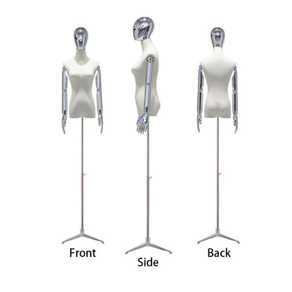 Adjustable Medium Dress Form Mannequin - Tripod Stand with Detachable Arms & Head for Fashion & Jewelry Display, Sewing, Electroplated Stylish Design