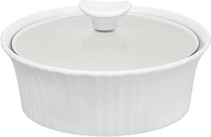 CorningWare French White Round Casserole - 1.5 Quart with Glass Lid for Easy Cooking