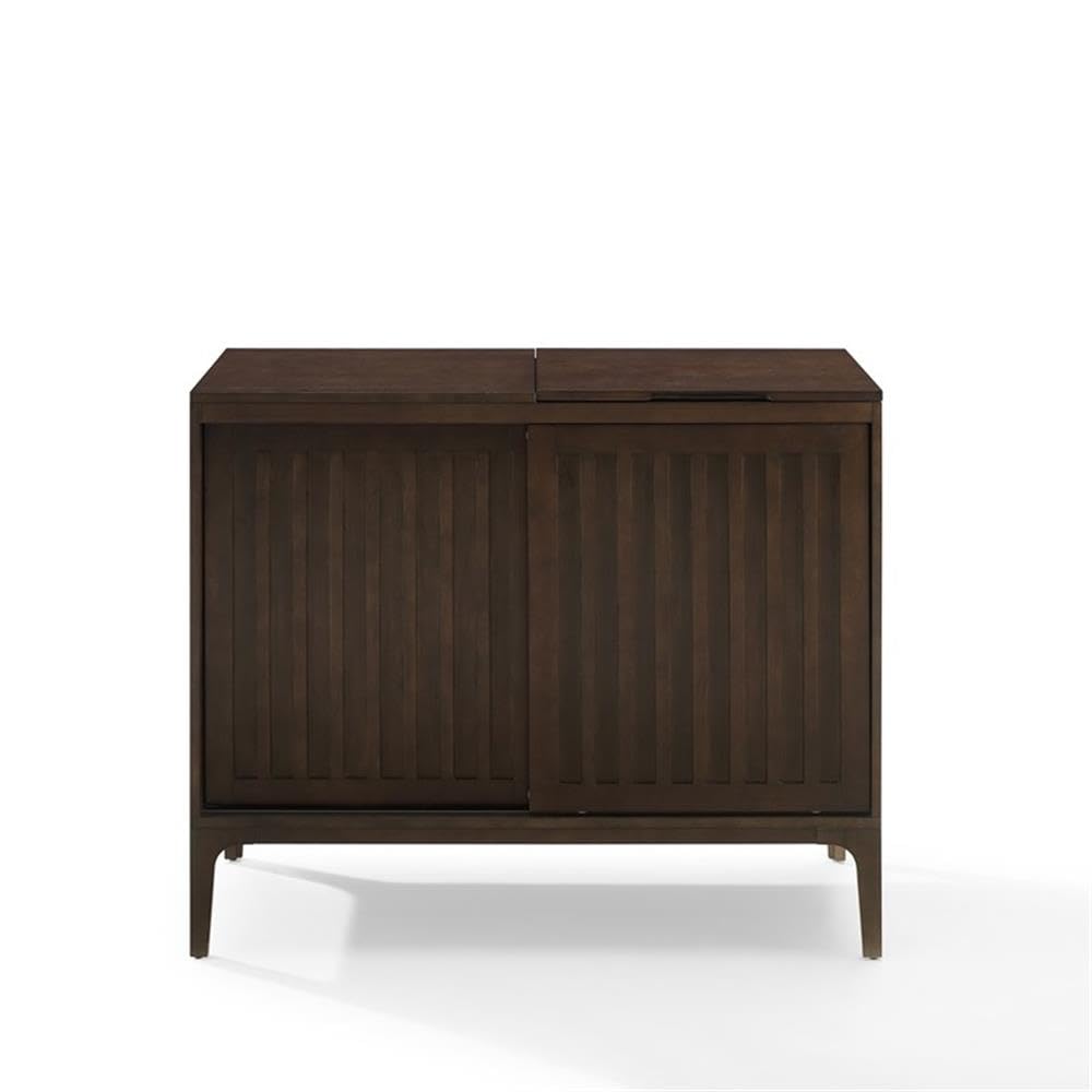 Pemberly Row Modern Record Storage Media Console, 42.13" Wide Wood Cabinet, Dark Brown Finish, Sliding Doors, Adjustable Shelves, Hinged Turntable Compartment, Mid-Century Style Entertainment Center