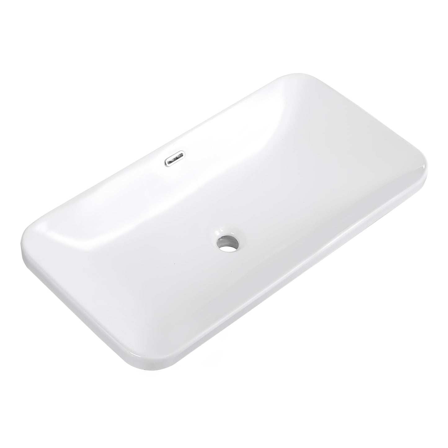 KMOEM Vessel Sink 32"x17" Semi Recessed Bathroom Sink Drop-in Bathroom Sink Support Dual Faucet Installation White Porcelain Ceramic Modern Rectangular Vanity Sinks with Overflow