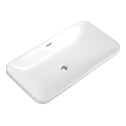 KMOEM Vessel Sink 32"x17" Semi Recessed Bathroom Sink Drop-in Bathroom Sink Support Dual Faucet Installation White Porcelain Ceramic Modern Rectangular Vanity Sinks with Overflow