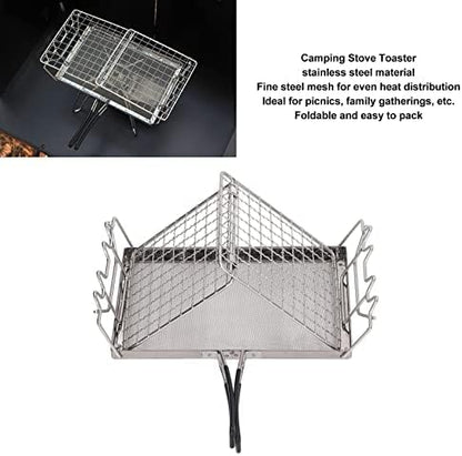 Camping Toaster - 22x15x3 cm, Stovetop Toaster, Wearable Stainless Steel for Hiking, Stable Structure
