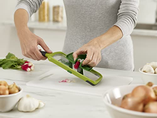 Joseph Joseph Multi-Grip Hand-held Kitchen Mandoline, Fruit and Vegetable Slicer with Food Grip and Adjustable Blades, Dishwasher Safe