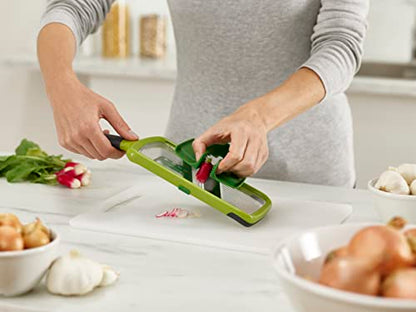 Joseph Joseph Multi-Grip Hand-held Kitchen Mandoline, Fruit and Vegetable Slicer with Food Grip and Adjustable Blades, Dishwasher Safe