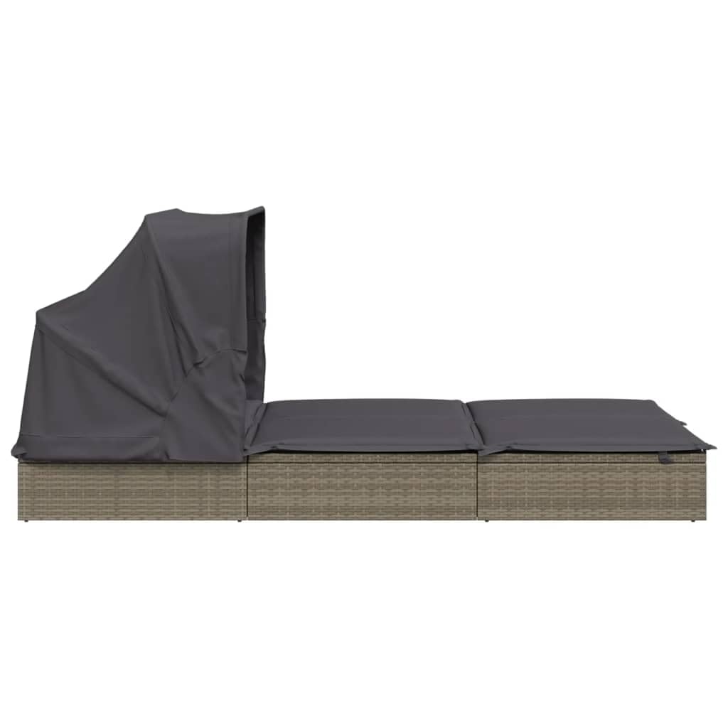 Yamxder 84" Grey PE Rattan Double Outdoor Chaise Lounge, Foldable Steel Frame Recliner with Cushions, Adjustable Armrests, Modern Patio Sun Lounger for Garden, Poolside, Balcony