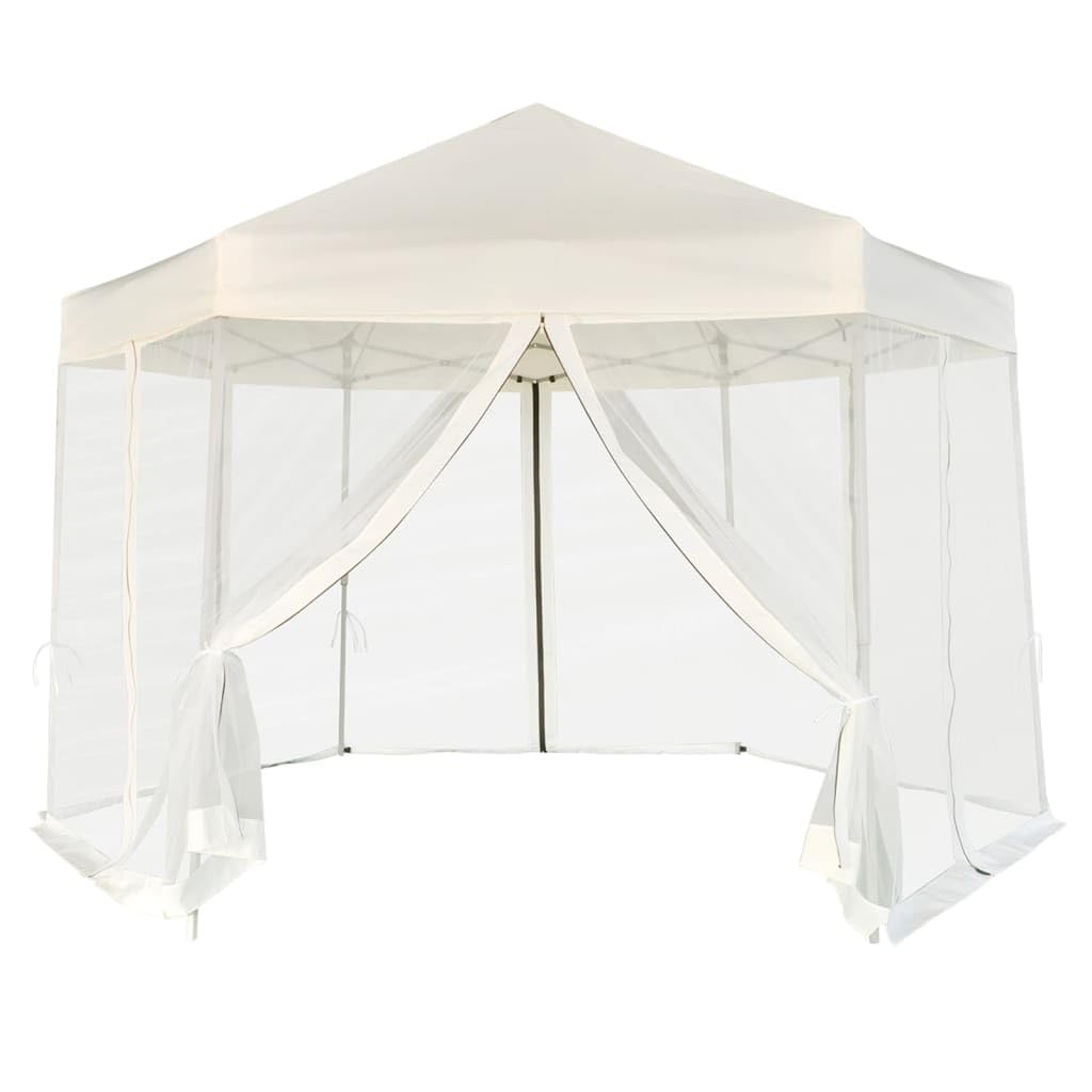 Hexagonal Gazebo Cream White, 11.8x11.8x9.2 ft Outdoor Canopy Tent with Mesh Sidewalls, Portable Pop Up Patio Shelter for Parties, Weddings, Backyard Events Lawn Structures