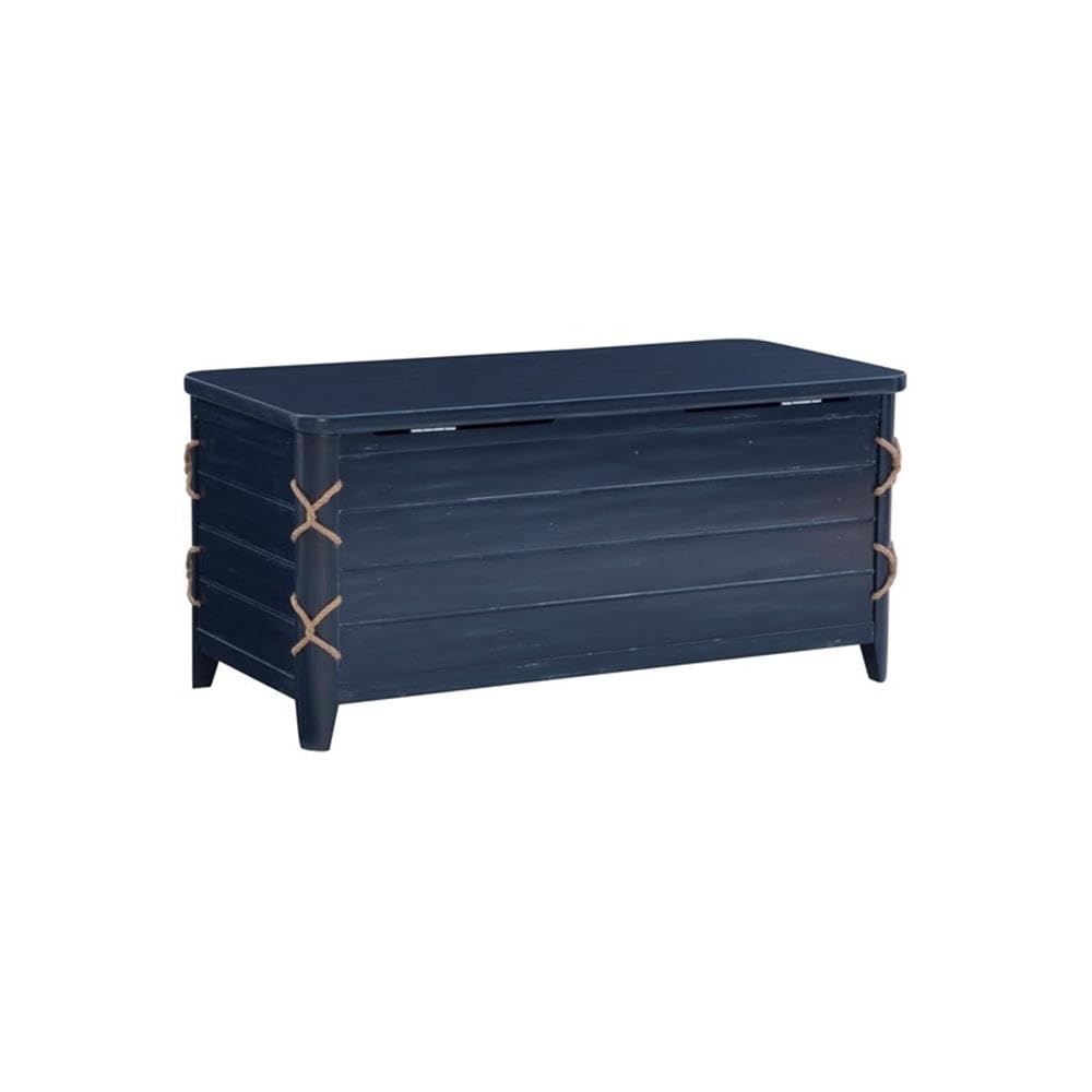 BOWERY HILL Modern Wood Rope Storage Chest, 38" L x 18" D x 18" H, Cedar Lined, Blue Finish, Paneled Design with Rope Trim, Versatile for Blanket Storage, Seating, or Coffee Table Use