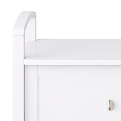 SIMPLIHOME Warm Shaker Entryway Storage Bench - 44 inch Wide Solid Wood Storage Seat in White, Transitional Bench Seat for Mudroom or Living Room with Lift-Up Lid and Shaker-Style Panels