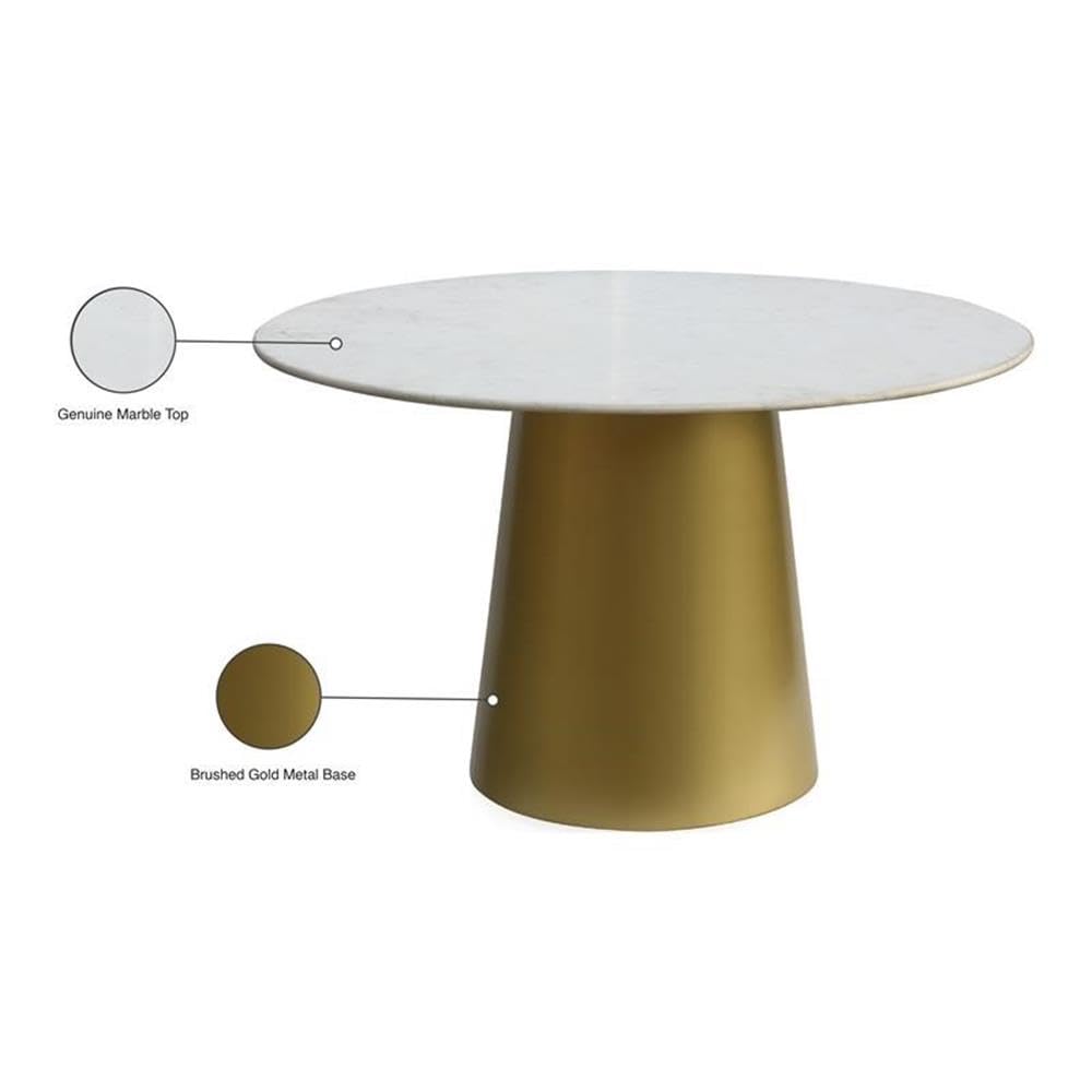 Meridian Furniture Sorrento Collection Modern | Contemporary Marble Top Round Dining Table with Brushed Gold Metal Base, W x 50" D x 30" H, 50" W x 50" D x