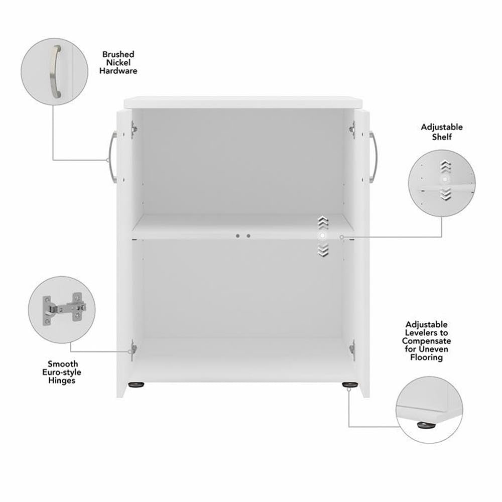 Maklaine Engineered Wood Laundry Room Cabinet, 28W x 25D x 34H, White Finish, Adjustable Shelves, 2 Doors with Euro Hinges, Freestanding Utility Storage for Laundry Room Organization
