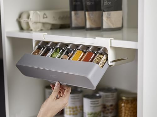 Joseph Joseph Spice Rack Organizer - Under-Shelf Kitchen Cabinet Storage Solution for Spices, Grey