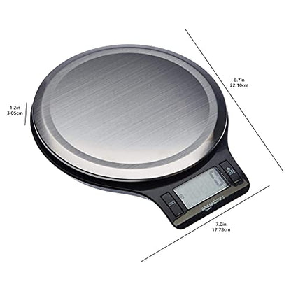 Amazon Basics Digital Kitchen Scale with LCD Display, Tare Function, Multiple Units, Weighs up to 11 Pounds, Batteries Included, Black and Stainless Steel