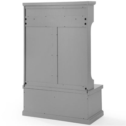 Pemberly Row Coastal Wood Hall Tree, Distressed Gray and Chrome Finish, 64.5" H x 40" W x 18.5" D, Entryway Bench with Coat Rack, Storage Cubbies, Beadboard Accents for Mudroom or Foyer
