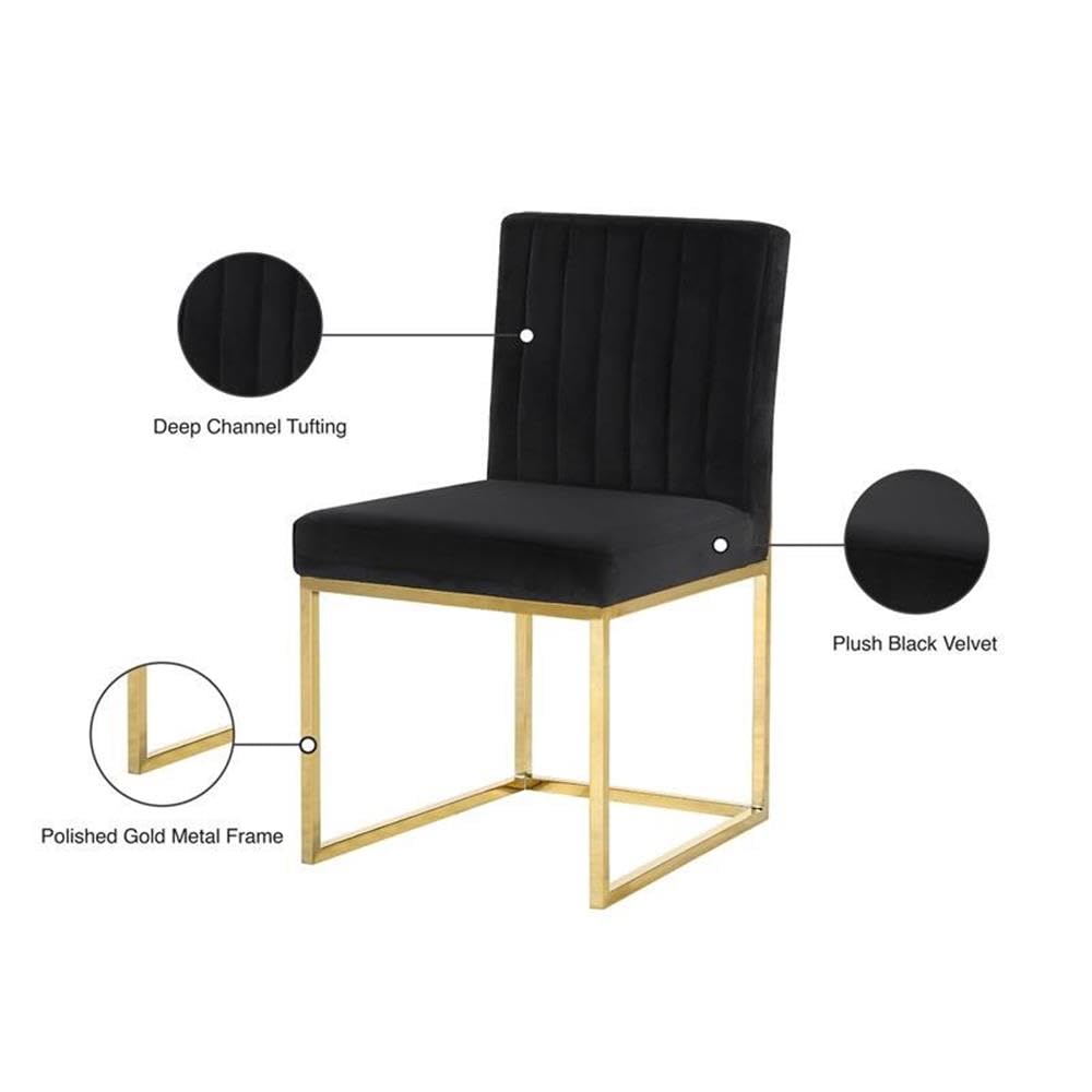 Meridian Furniture Giselle Collection Modern | Contemporary Velvet Upholstered Dining Chair with Durable Metal Base, Set of 2, 18" W x 22" D x 32" H, Black