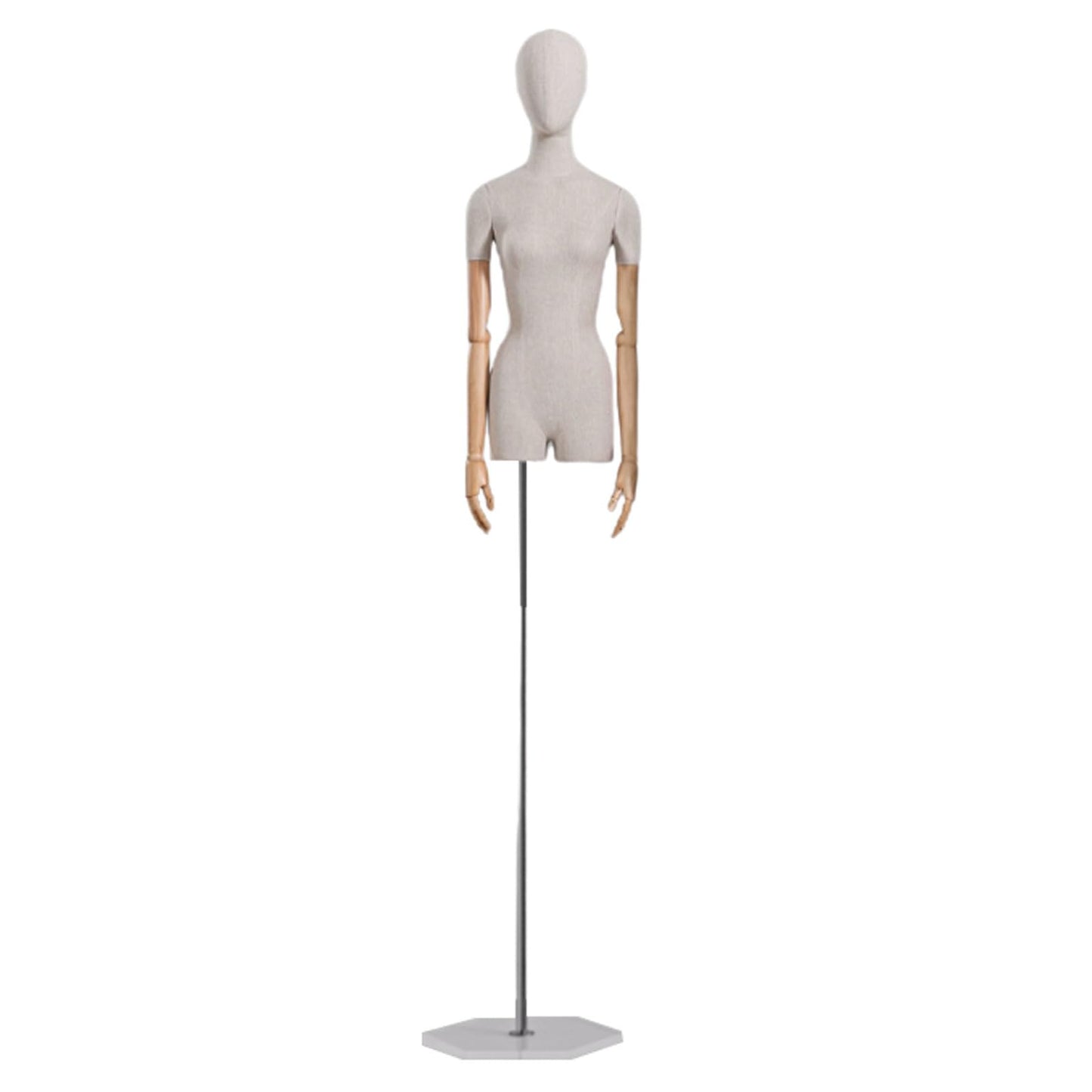 CZCZC Countertop Premium Mannequin with Metal Stand,Linen Female Mannequin,Adjustable Dress Mannequin,Flexible Form Mannequin Torso Wooden Arm Display