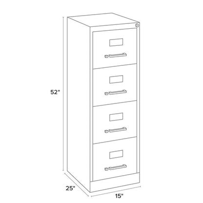 Pemberly Row 4 Drawers 52" Vertical Black Metal Filing Cabinet Lockable Pre-Assembled Stationary Letter Size for Home, Office