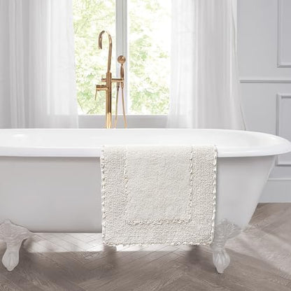 Laura Ashley Ivory Ruffle Cotton Bath Rug, 17" x 24"