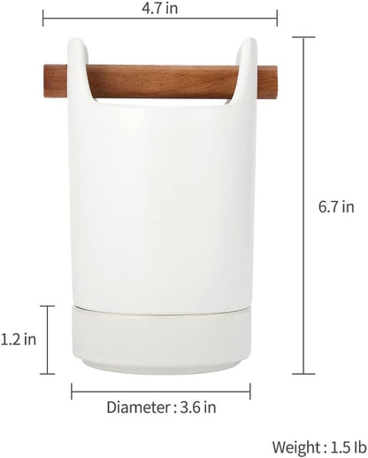 Kitchen Utensil Holder for Flatware, Silverware, Cutlery, Wood and Ceramic Countertop Caddy