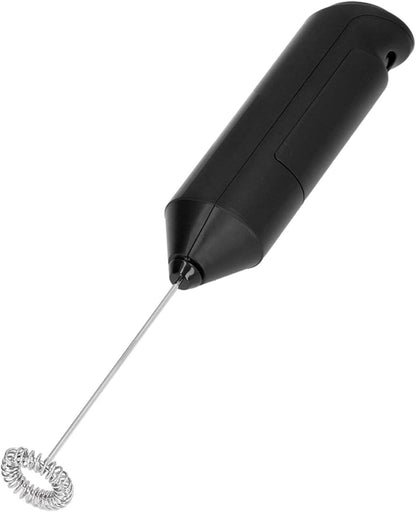 Mini Handheld Drink Mixer - Portable Stainless Steel Electric Milk Frother with Metal Base (Black and Bracket)