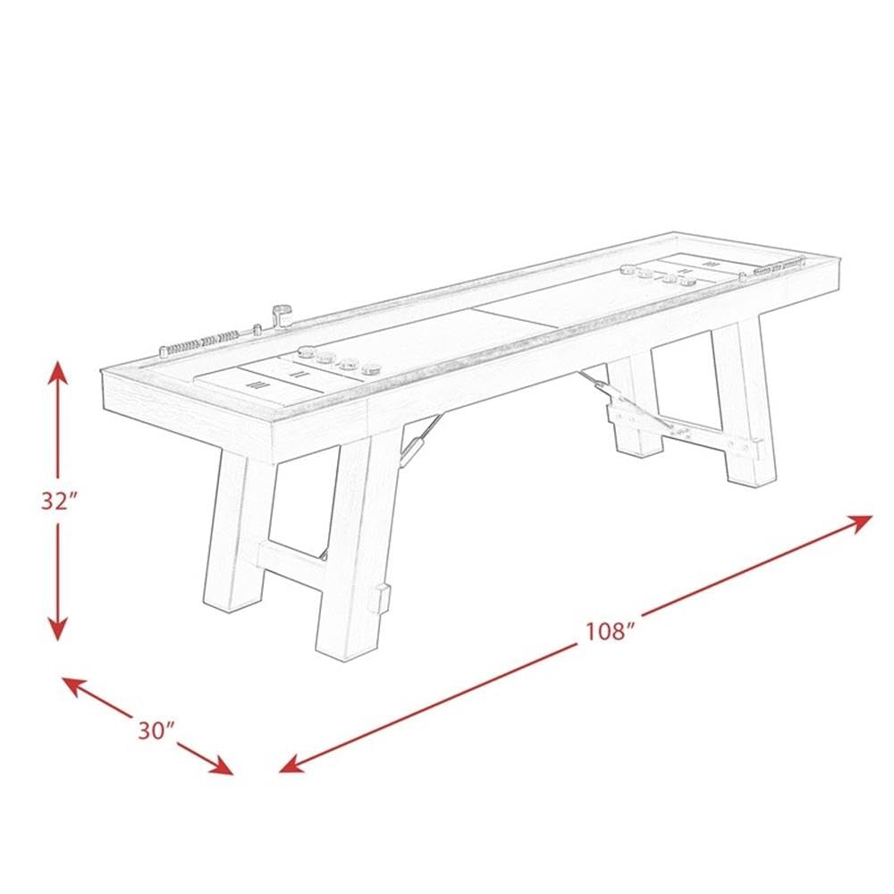 Bowery Hill Shuffleboard Table, Brown Finish, Spruce Veneer with Solid Wood Legs, Transitional Style, Includes Game Pucks, Brush, Wax, Scorers, Perfect for Game Room Entertainment