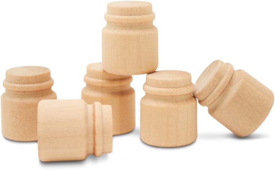 7/8 inch, Pack 100 Unfinished Wood Jar of Dollhouse Miniatures, Decorative Mini Honey Jar or Wooden Mason Jars