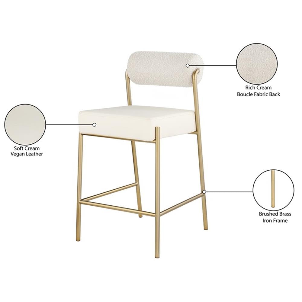 Meridian Furniture 587Cream-C Carly Collection Modern | Contemporary Vegan Leather/Boucle Fabric Upholstered Counter Stool, 19" W x 22.5" D x 37" H, Cream