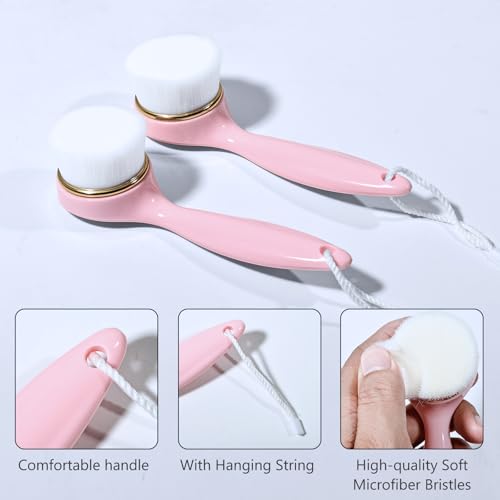 2 Pack Soft Bristle Facial Cleansing Brush for Deep Pore Cleaning, Face Exfoliating Scrub Brush for Face Cleansing Skincare Massaging (Pink and Jade White)