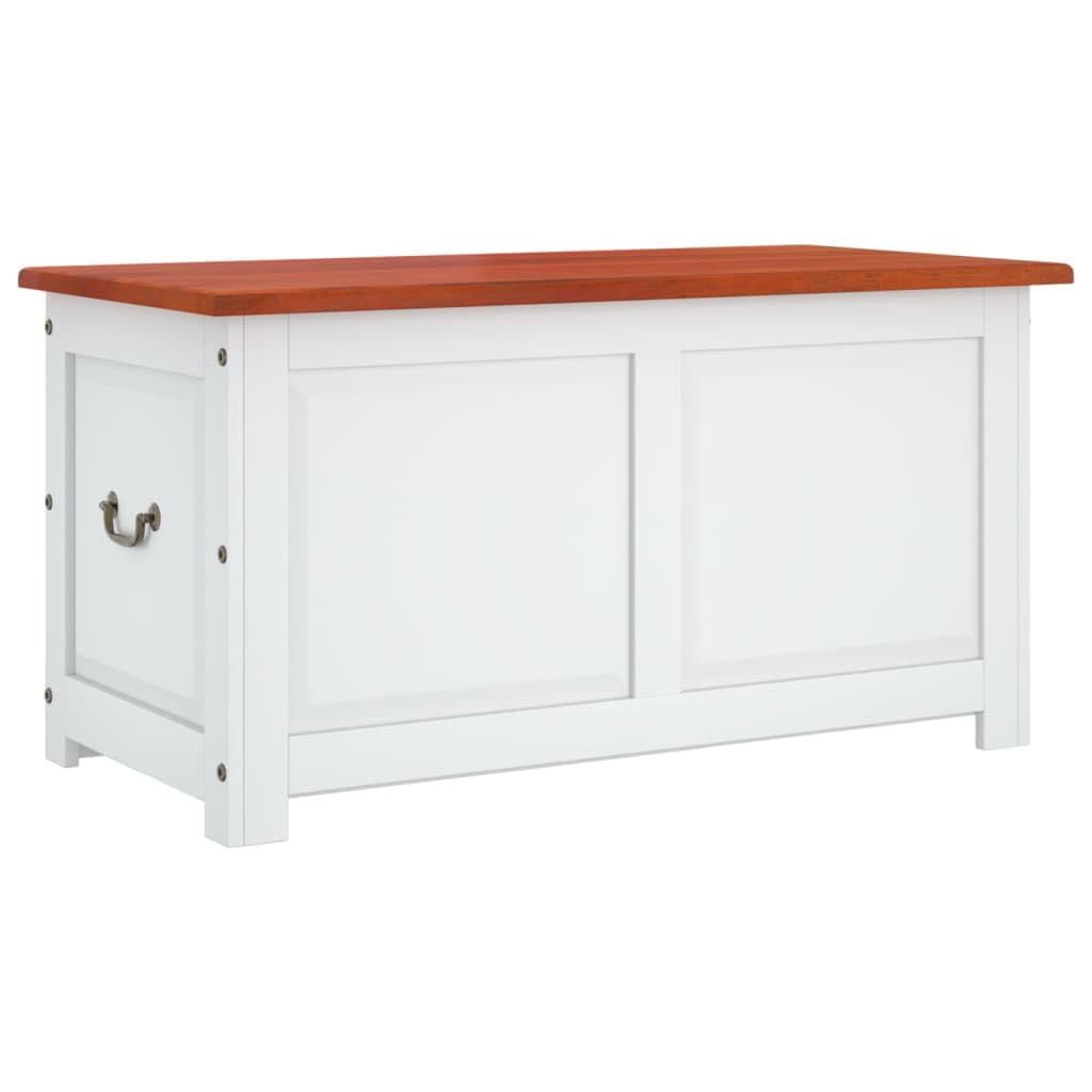 MNISDFL Brown and White Solid Acacia Wood Storage Chest with Gas Lift Lid, 43.3 x 21.7 x 22.4 in Retro Chic Design for Living Room Bedroom Hallway, Multi-Purpose Organizer