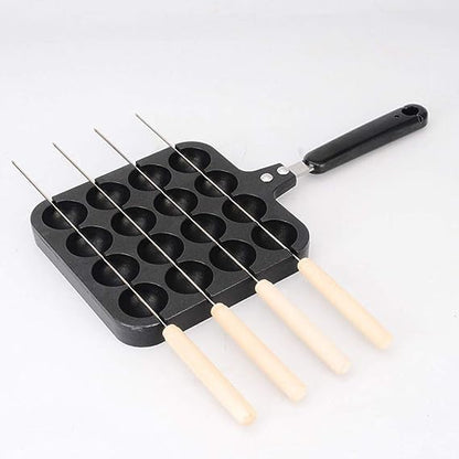 Takoyaki Baking Tray - 16 Holes Takoyaki Grill Pan Maker for Japanese Octopus Meatballs with 4 Baking Pins