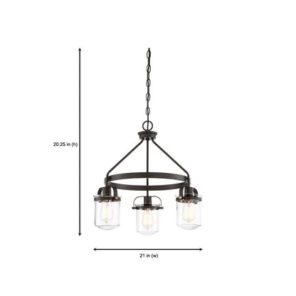 DESIGNERS FOUNTAIN Jaxon 3-Light Oil Rubbed Bronze Industrial Chandelier with Clear Glass Shades for Dining Rooms, 90683-ORB