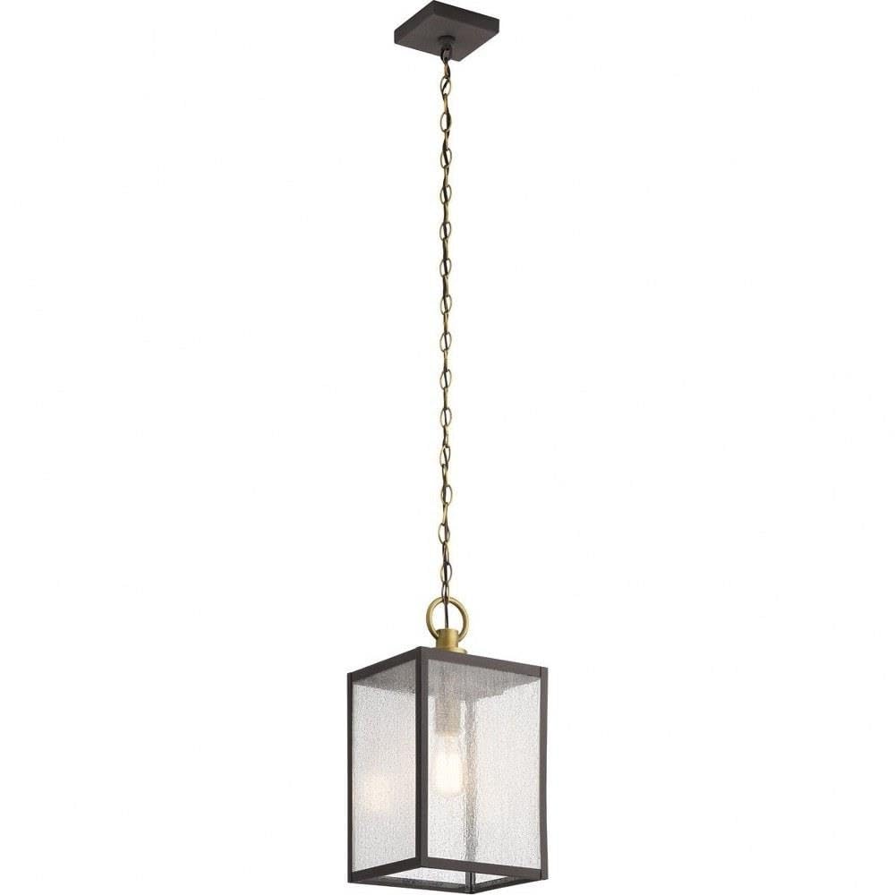 Kichler Lahden 1-Light Outdoor Convertible Pendant Light Fixture with Clear Seeded Glass in Weathered Zinc for Porch, Patio and Entryway (9" x 17.25"), 59008WZC