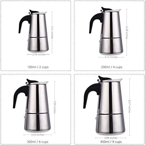 kkhouse Stainless Steel Coffee Pot - Mocha Espresso Latte Percolator Stove Coffee Maker, 100ml Cafetiere Tool