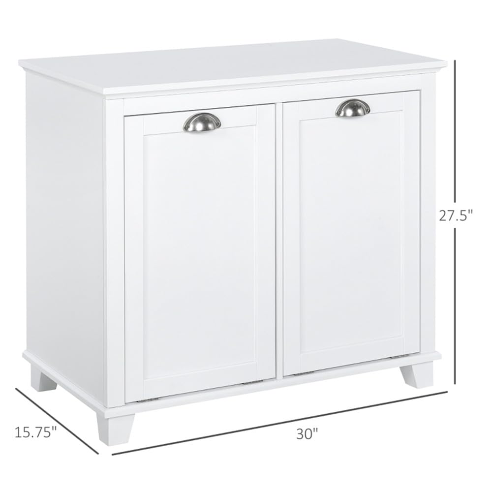 White Tilt Out Laundry Hamper Cabinet Bathroom Storage Organizer White Small Space Floor Standing Sorter with 2 Compartments Laundry Room Bedroom Hidden Hamper Freestanding Narrow Space Saving