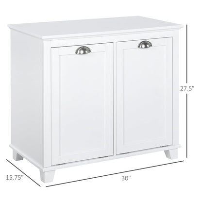 White Tilt Out Laundry Hamper Cabinet Bathroom Storage Organizer White Small Space Floor Standing Sorter with 2 Compartments Laundry Room Bedroom Hidden Hamper Freestanding Narrow Space Saving
