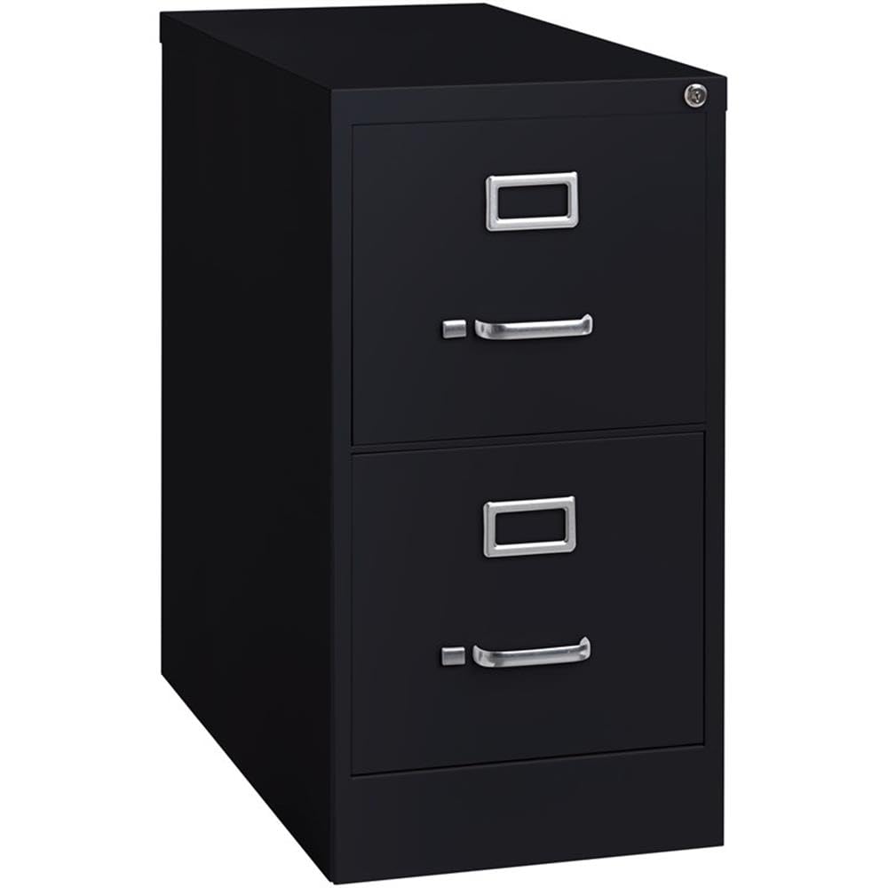 Pemberly Row 2 Drawers 28.38" Vertical Black Metal Filing Cabinet Lockable Pre-Assembled Stationary Letter Size for Home, Office