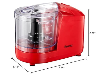 Reemix 1.5-Cup One-Touch Electric Food Chopper, 100W Mini Food Processor Meat Grinder, Mix, Chop, Mince and Blend Vegetables, Fruits, Nuts, Meats, Stainless Steel Blade (Black)