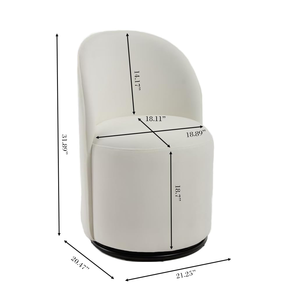 KEIKI Upholstered Swivel Barrel Chair, Mid-Century Modern Velvet Accent Armchair for Living Room, Bedroom, Makeup Vanity, 360° Rotating Sofa Chair, Cream