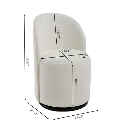 KEIKI Upholstered Swivel Barrel Chair, Mid-Century Modern Velvet Accent Armchair for Living Room, Bedroom, Makeup Vanity, 360° Rotating Sofa Chair, Cream