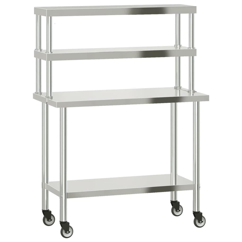 ZXQVLMRS Stainless Steel Kitchen Prep Table with Overshelf, Rolling Work Station with Wheels, Commercial Food Preparation Table for Restaurant Home Catering 43.3 x 21.7 x 59.1 Inches