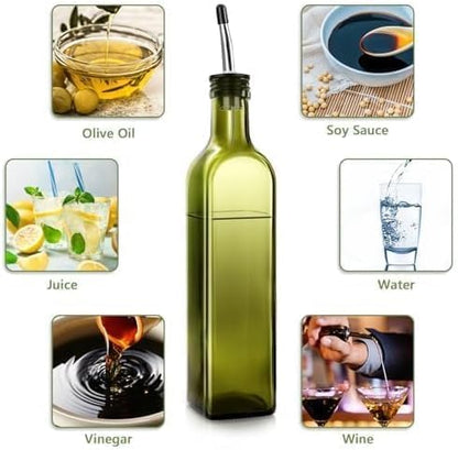 Leaflai 1 Set 2 2Labels,1 1 17 oz(500ml) Olive Oil Dispenser Bottle, Pcs Green Glass Olive Oil Dispenser and Vinegar