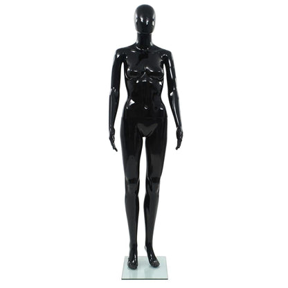 Full Body Female Mannequin, Glossy Black Retail Display Form for Clothing, Wigs, and Shoes, Adjustable Poseable Parts with Sturdy Glass Base, 68.9 Inch