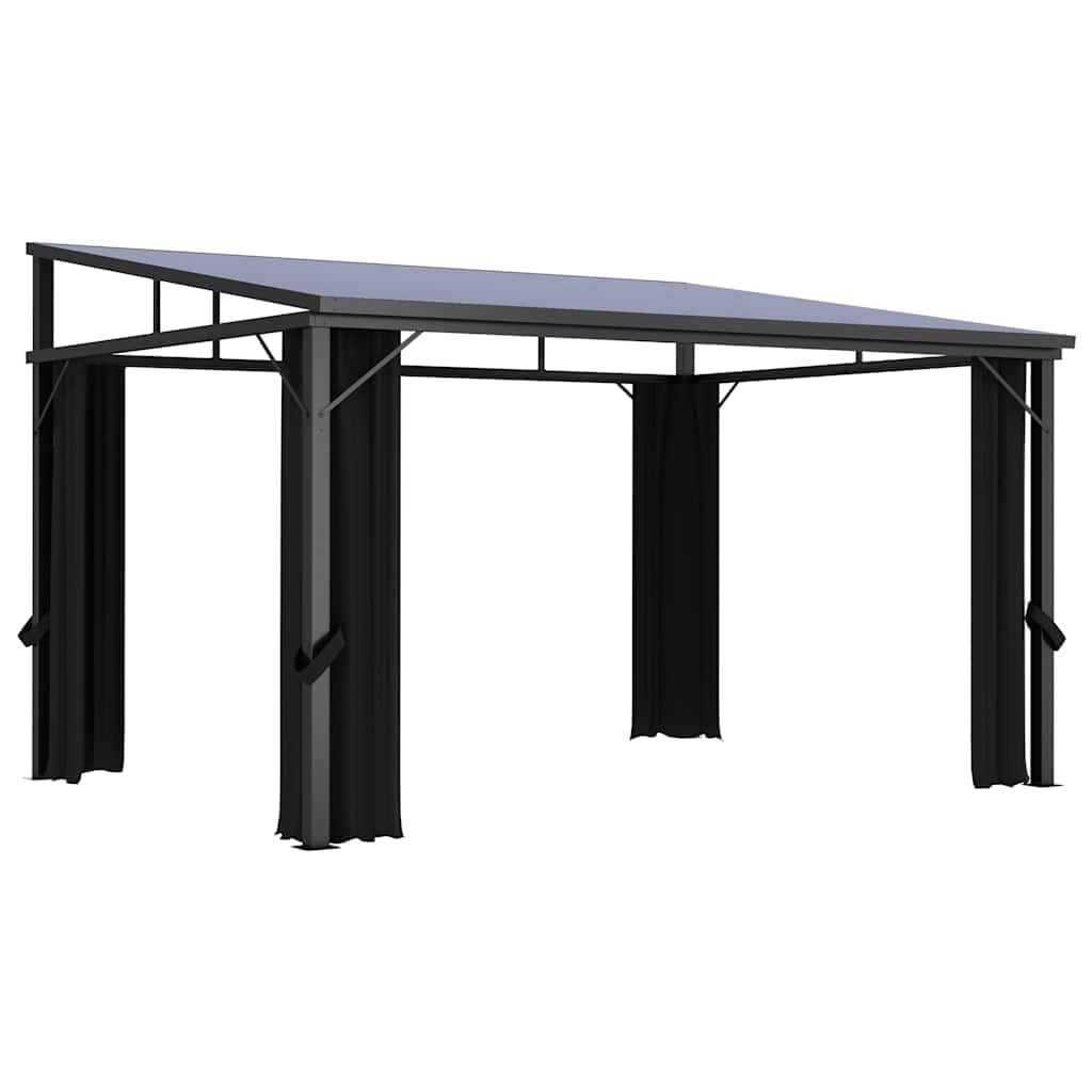 Outdoor Gazebo 13.3'x9.6' Hardtop Canopy with Privacy Curtains, Anthracite Aluminum Frame Pavilion for Garden Patio Backyard BBQ Events