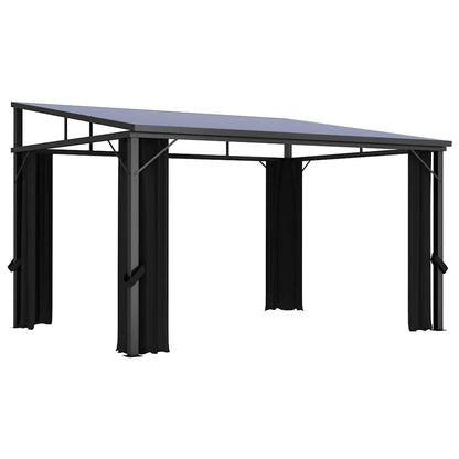 Outdoor Gazebo 13.3'x9.6' Hardtop Canopy with Privacy Curtains, Anthracite Aluminum Frame Pavilion for Garden Patio Backyard BBQ Events