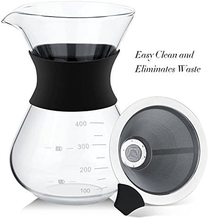 Yosoo 400ml Manual Hand Drip Coffee Maker Pot with Stainless Steel Filter