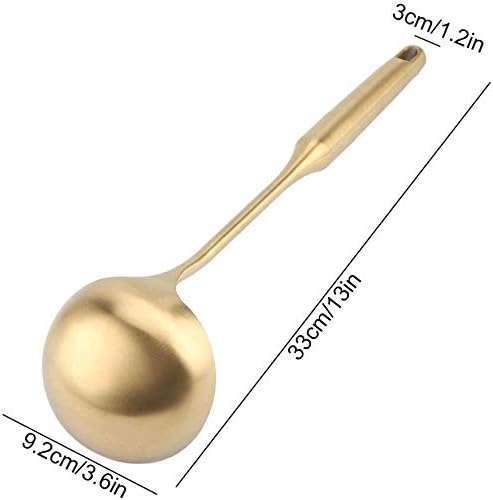 Stainless Steel Soup Ladle Spoon - Big Kitchen Spatula Turner Cooking Tool with Comfortable Grip (Gold)