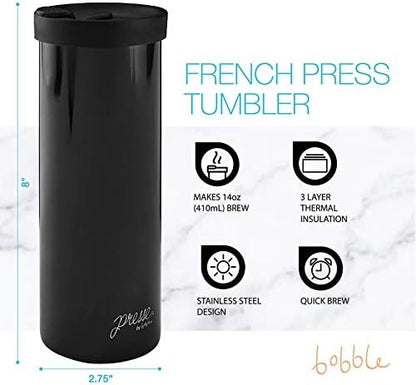 bobble French Coffee Presse, On-The-Go Use, Quick Brew, 14 oz, Peacock