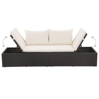 HGKMBRY Outdoor Lounge Bed with Removable Cushion Covers in Black PE Rattan, Black and Cream Design, 76.8 x 23.6 Inches with Multi-Position Backrest