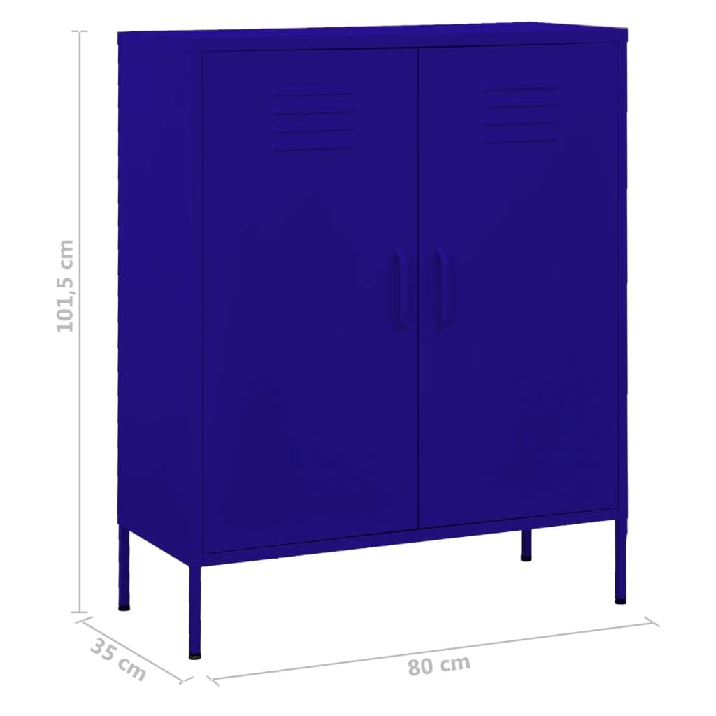 mtlskopl Navy Blue Steel Storage Cabinet with Height-Adjustable Shelves & Lockable Doors 13.8 x 31.5 x 40 in Powder-Coated Finish Modern Organizer for Living Room Home Office Garage